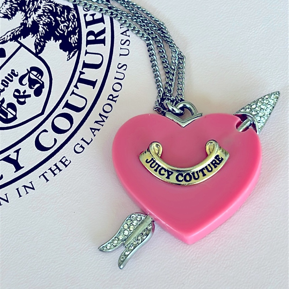 Vintage Juicy Couture Pink Bling Heart Necklace